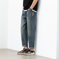 潮牌侧标锥形牛仔裤男式复古水洗九分裤2026春秋高街痞帅长裤子