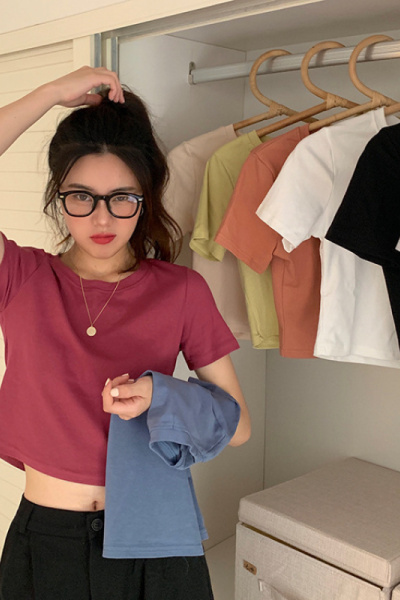 糖果色短款圆领短袖T恤女夏装韩版宽松女士衣服女装上衣