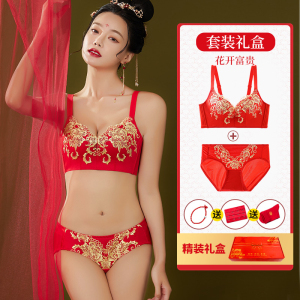 浪莎本命年内衣套装女结婚新娘无钢圈小胸聚拢蛇年胸罩文胸大红色