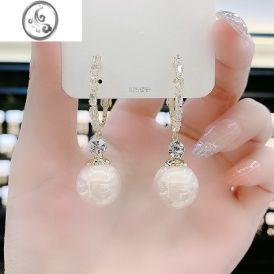 JiMi高级感大气镶钻香槟色珍珠耳环2022新款潮气质网红轻奢耳饰耳扣女