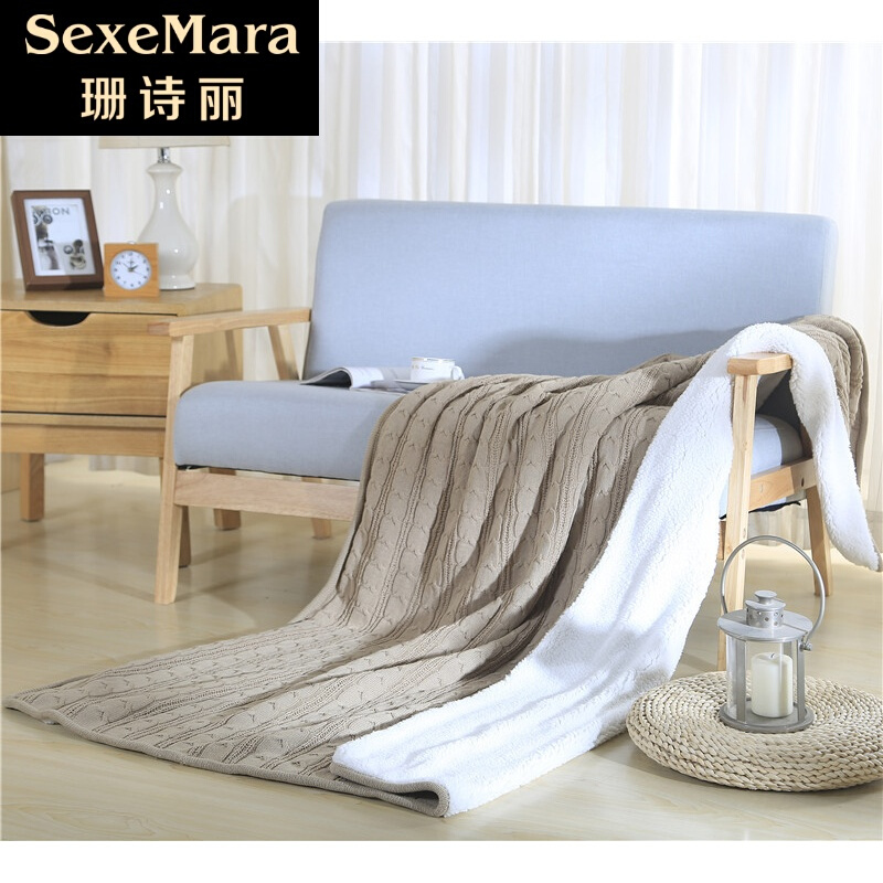 珊诗丽A面纯棉秋冬加厚沙发盖毯加绒针织休闲办公室毛毯羊羔绒空调毯