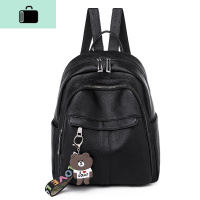 超火时尚潮流双肩背包女软皮质双肩包女韩版百搭简约2020新款洋气NEW LAKE 黑色-送小熊挂件