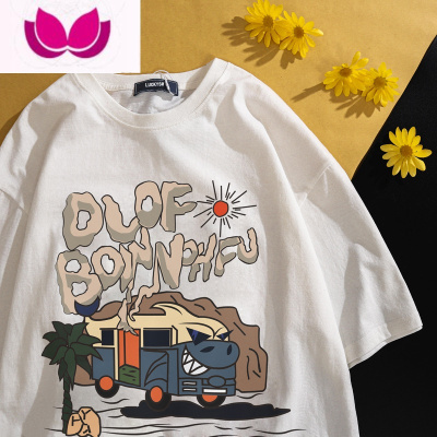 七斓美式复古ins潮牌卡通短袖t恤男生夏季宽松嘻哈高街情侣装半袖体恤