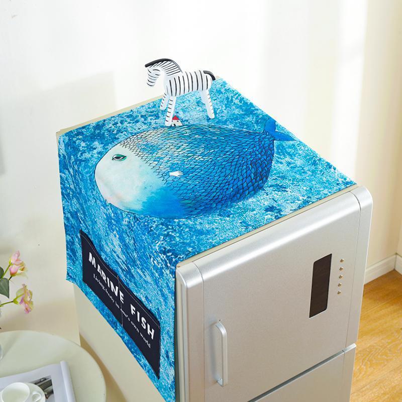 家柏饰(CORATED)北欧风格滚筒洗衣机罩盖布单开双开冰箱盖巾防尘罩棉麻布艺 海鱼 双开门冰箱盖巾(70*170cm)