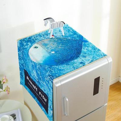 家柏饰(CORATED)北欧风格滚筒洗衣机罩盖布单开双开冰箱盖巾防尘罩棉麻布艺 海鱼 双开门冰箱盖巾(70*170cm)