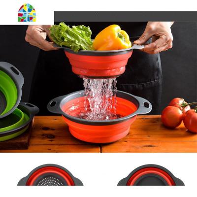 2件套折叠水盆+沥水盆洗水果盘果篮洗菜盆硅胶折叠家用厨房 FENGHOU 红色(大密底水盆+小)洗菜篮洗菜篮