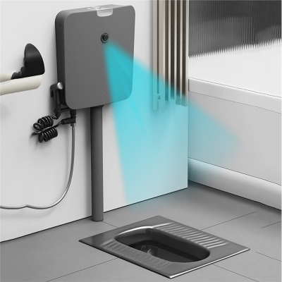 之画家用灰色防臭蹲坑式便池陶瓷带存水弯感应式水箱套装卫生间蹲便器