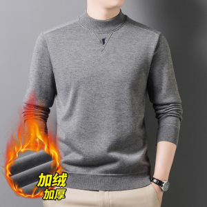 含羊毛加绒加厚半高领毛衣男2025冬季新款时尚刺绣打底男士针织衫