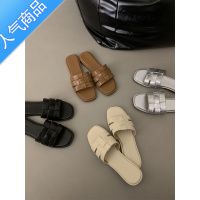 SUNTEK韩版休闲平底拖鞋女鞋子夏季外穿露趾凉拖2023秋新款编织罗马凉鞋