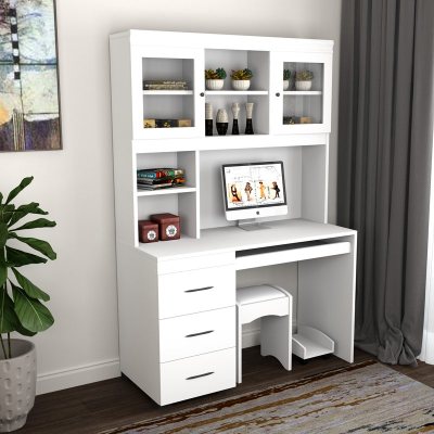 电脑台式桌家用简约学生书桌书架组合经济型卧室写字台带柜子一体