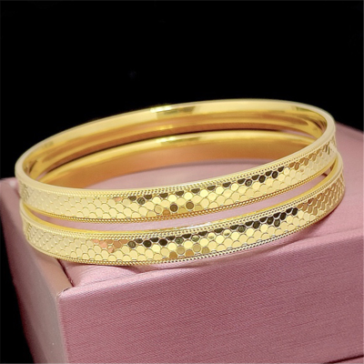 仿黄金沙金色镯子实心龙鳞手镯女 镀金素圈满分幸运手环结婚首饰送女朋友老婆情人节七夕生日礼物