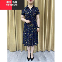 YIBUSHENG中年妈妈装短袖衬衫领连衣裙新款洋气时尚弹力修身显瘦套头裙子