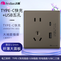 飞雕(FEIDIAO)超薄大板 开关插座格韵系列86型带开关插座面板墙壁电源插座 格韵荧光灰USB五孔+TYPE-C快充