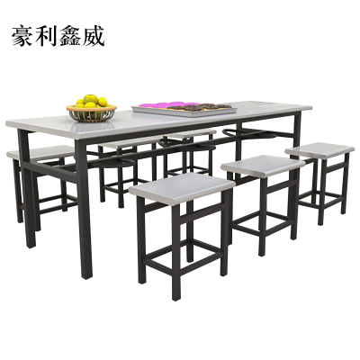 豪利鑫威不锈钢冷轧钢餐桌学生食堂公司职员户外桌椅组合1.6米餐桌+6把椅