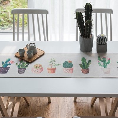 家柏饰(CORATED)北欧S风棉麻布艺茶几电视柜客厅餐桌布盖巾床尾旗桌旗 仙人掌桌旗 35*160cm