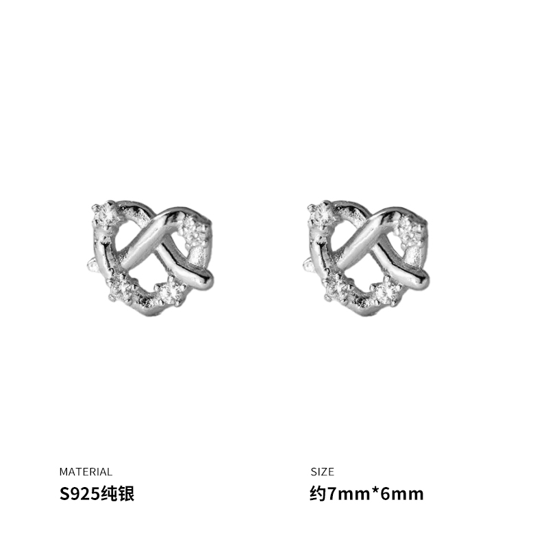 925纯银蝴蝶酥爱心耳钉女耳环耳饰创意简约气质学生新款送女朋友老婆情人节七夕生日礼物