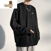 YANXU美式复古宽松卫衣男士潮牌拼接长袖内搭休闲圆领百搭上衣服