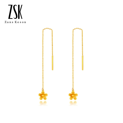 ZSK珠宝黄金耳线女幸运花足金黄金耳钉耳坠耳吊耳饰送送女友礼物女士珠宝首饰黄金饰品（计价）1.11克工费80-