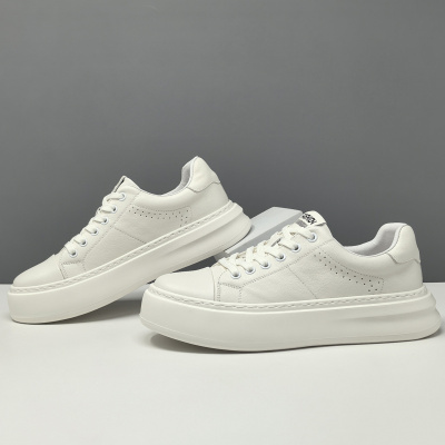 男生头层牛皮透气板鞋男款潮鞋真皮百搭欧洲站男鞋男士厚底休闲鞋