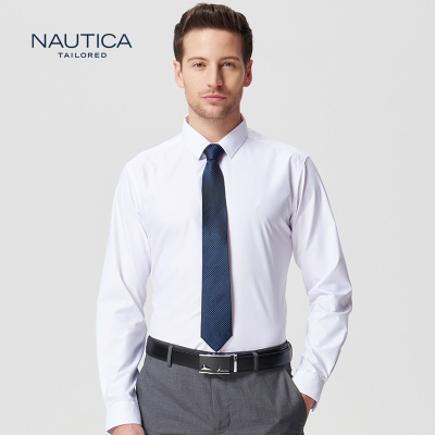诺帝卡/NAUTICATAILORED衬衫男士新品纯色修身百搭长袖白色上班商务正装衬衫上班