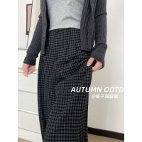 黑灰色格子裤女新款秋季垂感松弛宽松慵懒风直筒休闲阔腿裤子