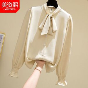 春秋雪纺衬衫气质时尚波点宽松韩范大码胖MM显瘦上衣