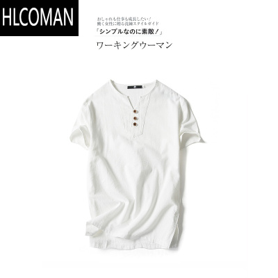 HLCOMAN300斤胖人加肥大码男士宽松亚麻特大号透气吸汗棉麻短袖t恤中国风