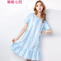 锦铭七玥全棉睡衣 2018夏季短袖可爱卡通棉睡裙 舒适薄款女士居服