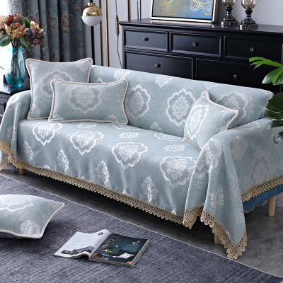 欧式沙发垫现代简约时尚四季通用沙发巾蕾丝花边套罩贵妃盖巾家用 瑾墨蓝色 45*45cm(抱枕套+枕芯)