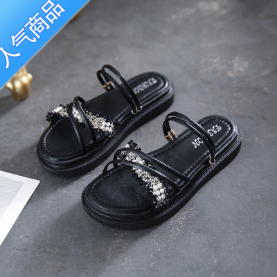 SUNTEK凉鞋女仙女风2023年新款夏季平底百搭沙滩网红孕妇两穿罗马凉拖鞋