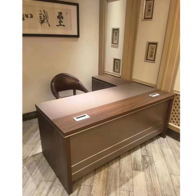 匡大板式班台桌1.6米办公桌带转角副柜11-M16胡桃色