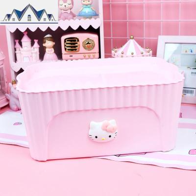 塑料收纳箱卡通化妆品储物箱可爱桌面收纳盒零食玩具文具整理箱子 三维工匠