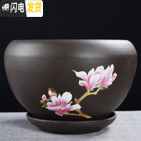 三维工匠紫砂花盆陶瓷大号特大带托盘绿萝盆景家用兰花多肉小花盆 DS紫砂苹果-玉兰花单个 特大花盆容器