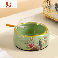 三维工匠美式纸巾盒摆件陶瓷客厅茶几简约现代抽纸盒家用创意烟灰缸套装 鼓形烟灰缸-绿色大号