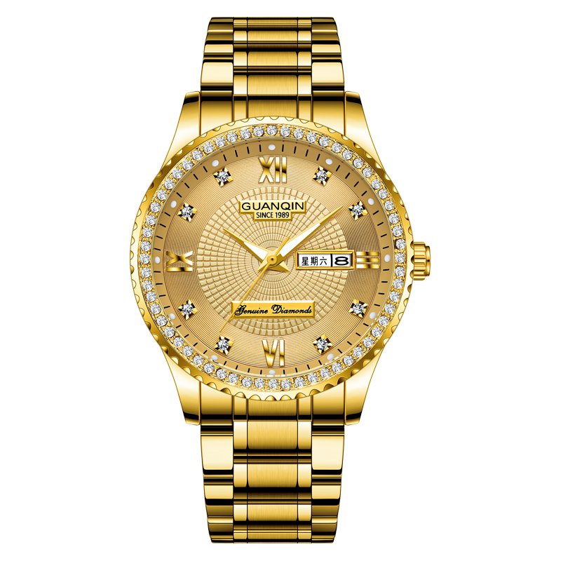 2021冠琴手表女士金表简约气质时尚夜光时尚日历防水奢华女表正品