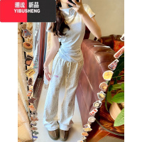 YIBUSHENG甜妹碎花微喇裤女季2024新款高腰运动休闲阔腿裤小个子美式卫裤