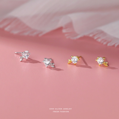 s999足银余生有你耳钉女小鱼设计感时尚轻奢锆石耳饰情侣礼物批发送女朋友老婆情人节七夕生日礼物