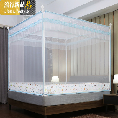 三维工匠床笠式蚊帐坐床拉链款新款防摔三开无底1.5m外穿杆1.8米2X2.2家