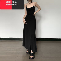 YIBUSHENG欧美ins 时尚纯色高级感吊带连衣裙辣妹修身显瘦性感包臀鱼尾长裙