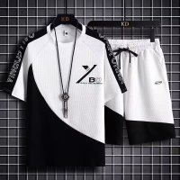 华夫格短裤男士夏季潮流薄款五分ins潮宽松休闲运动套装