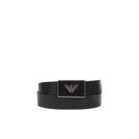 阿玛尼(EMPORIO ARMANI)男士牛皮金属感标志牌扣腰带时尚简约黑色