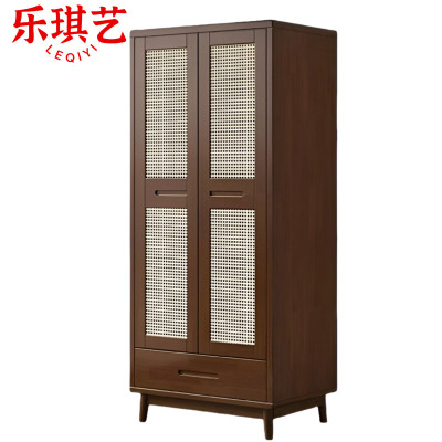 乐琪艺 实木衣柜 胡桃色藤编 88*60*196.5cm 台