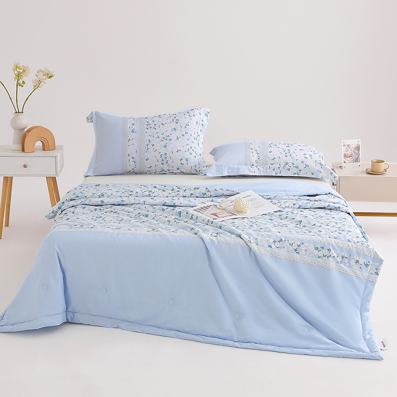 梦洁家纺双人斜纹全棉纤维被200x230cm夏季轻盈透气绗缝设计2.1-3斤