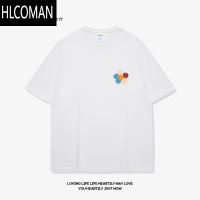 HLCOMAN四色小花简约设计感短袖t恤男潮牌大码宽松休闲黑色半袖