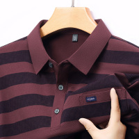 2025春季新款条纹男士polo衫中年商务休闲翻领印花真口袋爸爸装