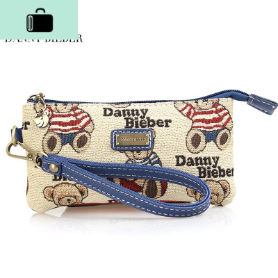 原创卡通小熊帆布时尚手拿包零钱包大屏手机包女包NEWLAKE女手包