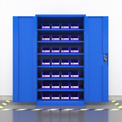 臻远重型五金工具柜铁皮柜双开门置物柜多功能零件柜~六层储物柜蓝色