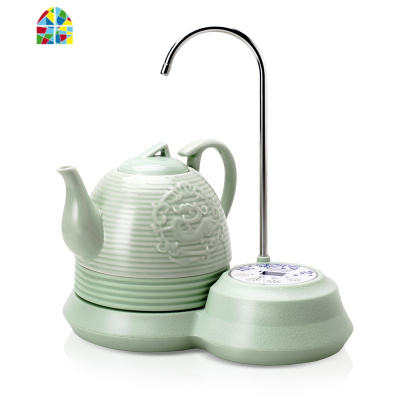 欧德玛陶瓷自动上水 电热水壶家用 烧水泡茶养生茶具多段温度控温 FENGHOU 青花白底三角1.0L触摸屏(亏本)