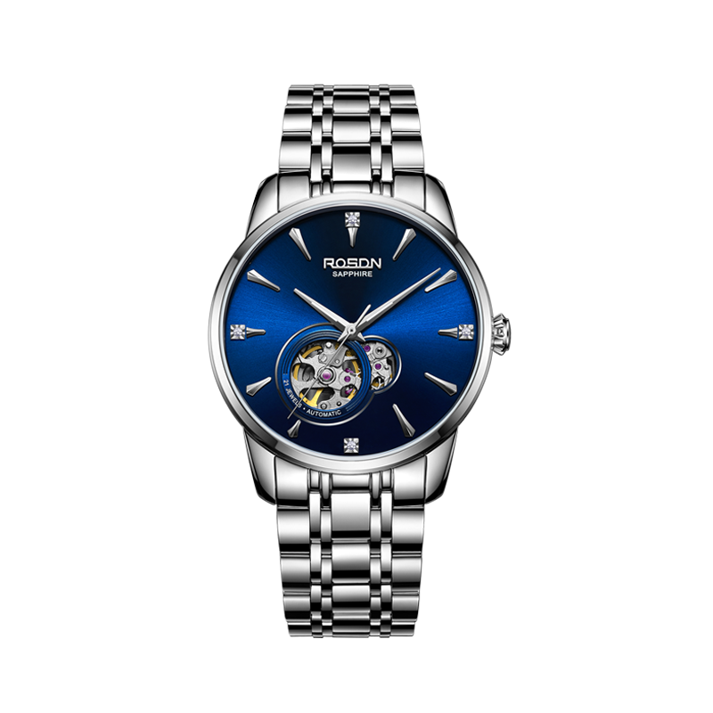 劳士顿(rosdn)手表正品自动机械表防水时尚商务男表钢带皮带镂空潮流