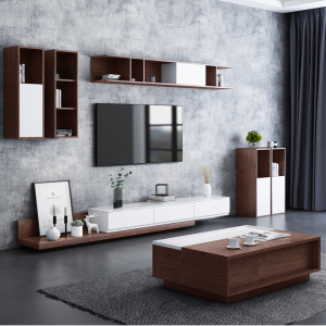 北欧电视柜茶几组合套装现代简约大小户型电视机背景墙壁吊柜升降